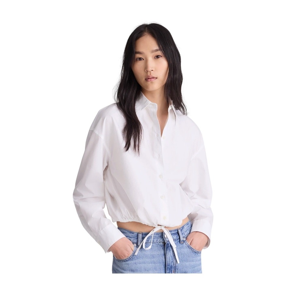 Madewell‎ Drawstring Button-Up Shirt White Poplin Cotton Knit S